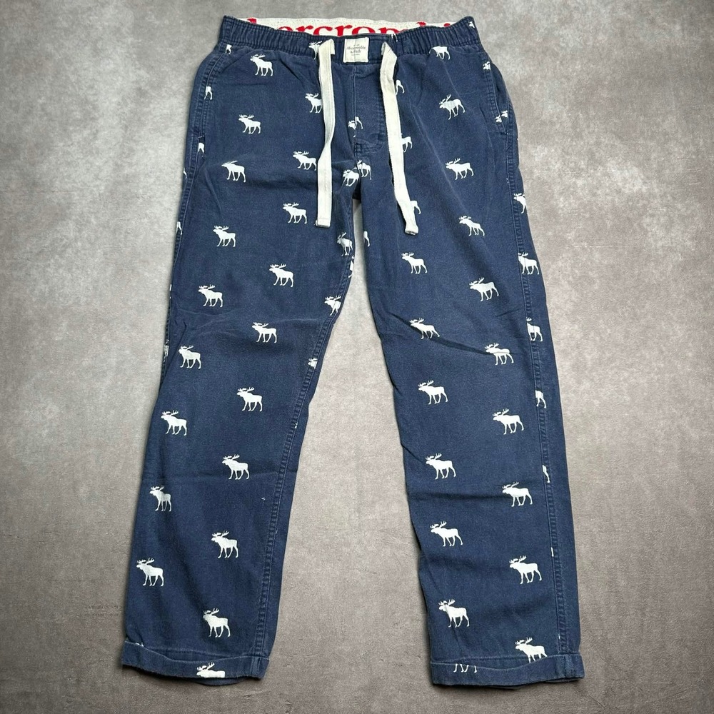 Abercrombie & Fitch Mens Sleep Pants Navy Blue Moose All Over Print Pajamas S